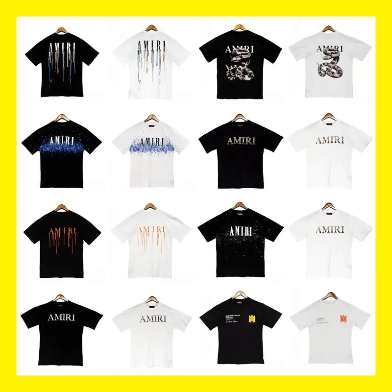 Cross border wholesale splash ink flowing paint camouflage starry sky graffiti letters short sleeved high street couple T shirt iri 24 - Image 1